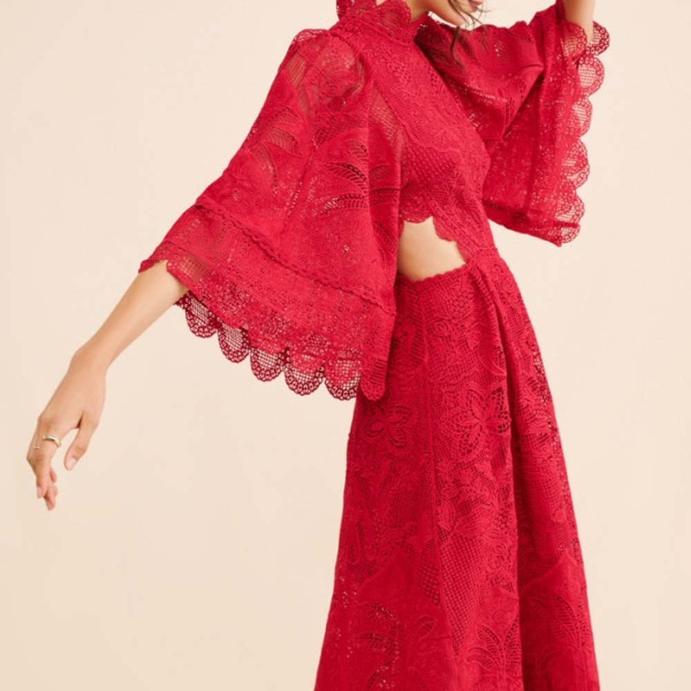 FARM Rio Guipire Cut Out Red Lace Dress